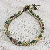 Jasper beaded bracelet, 'Harvest' - Unique Thai Brass Beaded Jasper Bracelet