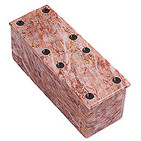Marble domino set, 'Victorious Chance' - Pink Marble Domino Set from Mexico