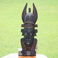 African wood mask, 'Malian Lady' - Fair Trade Wood Mask