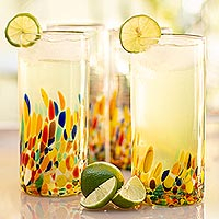 Highball glasses, 'Confetti' (set of 6) - Colorful Handblown Glass Highball Cocktail (Set of 6)