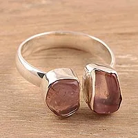 Rose quartz cocktail ring, 'Passionate Nuggets' - Wrap-Style Rose Quartz Cocktail Ring from India