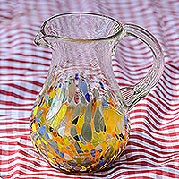 Blown glass pitcher, 'Confetti Festival' - Artisan Crafted Colorful Mexican Hand Blown Pitcher (87 oz)