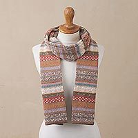 100% alpaca scarf, 'Inca Earth' - Earth-Tone 100% Alpaca Wrap Scarf from Peru