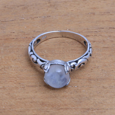 Rainbow moonstone single stone ring, Temple Heirloom