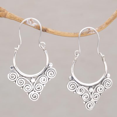 Sterling silver hoop earrings, Cascading Swirls