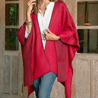 Featured review for Reversible alpaca blend ruana, Andean Vistas in Wine