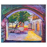 'Fig Tree Landscape' - Impressionist Painting of a Fig Tree in a City from Peru