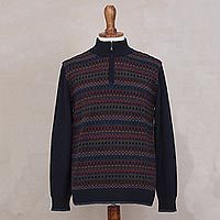 Men's 100% alpaca sweater, 'Intrigue' - Men's Multi-Color Striped 100% Alpaca Pullover Sweater