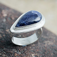 Sodalite cocktail ring, 'Gift of Life' - Hand Crafted Sterling Silver and Sodalite Cocktail Ring