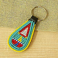 Beaded key fob, 'Savanna Sunshine' - Multicolored Handmade Beaded Key Fob