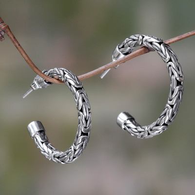 Sterling silver half hoop earrings, Borobudur Moon