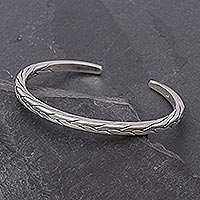Sterling silver cuff bracelet, 'Mountain Walk' - Sleek Braided Sterling Silver Cuff Bracelet
