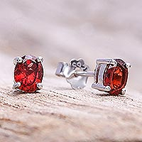 Garnet stud earrings, 'Fiery Marvel' - Faceted Garnet Stud Earrings from Thailand