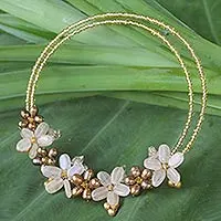 Pearl and citrine choker, 'Sukhothai Bouquet' - Pearl and Citrine Beaded Flower Necklace