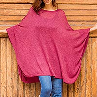 Cotton blend sweater, 'Bright Wind' - Soft Knit Bohemian Style Wine Drape Sweater from Peru