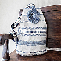 Cotton shoulder bag, 'Flowing River in Blue' (15 inch) - Blue and Off-White Cotton Shoulder Bag (15 Inch)
