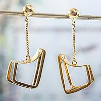 Gold plated dangle earrings, 'Modern Geometry' - Gold Plated Contemporary Dangle Earrings