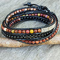 Multi-gemstone wrap bracelet, 'Jupiter Rising' - Wrap Bracelet from Thailand with Carnelian Onyx and Jasper