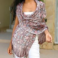 Silk batik shawl, 'Euphoria' - Handcrafted Floral Silk Wrap Shawl