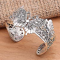 Sterling silver cuff bracelet, 'Butterfly Brilliance' - Sterling Silver Butterfly Motif Cuff Bracelet