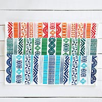 Cotton tea towels, 'Tapa Tradition' (set of 3) - Printed Cotton Tea Towels from Fiji (Set of 3)