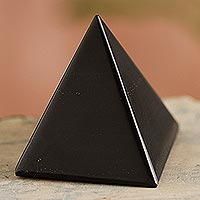 Onyx pyramid, 'Black Night of Peace' - Onyx Gemstone Sculpture
