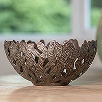 Recycled oil drum decorative basket, 'Natural Cactus' - Cactus Motif Recycled Metal Basket