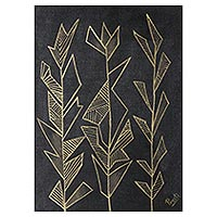 'Golden Vines' - Black and Gold Painting on Canvas