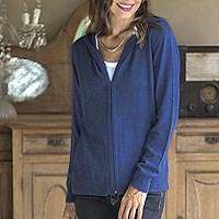 Cotton blend hoodie, 'Simple Delight in Royal Blue' - Cotton Blend Hoodie in Royal Blue from Peru