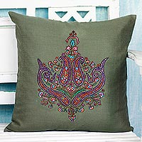 Wool cushion cover, 'Paisley Dream' - Cushion Cover Handcrafted in India Embroidered with Paisley