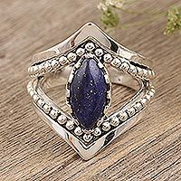 Lapis lazuli cocktail ring, 'Lapis Eye' - Sterling Silver and Lapis Lazuli Cocktail Ring