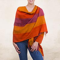 100% alpaca shawl, 'Tarma Marigold' - Handwoven Peruvian Alpaca Wool Striped Shawl