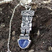 Sodalite pendant necklace, 'Inca Tumi' - Fair Trade Sterling Silver and Sodalite Necklace
