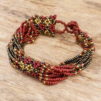 Beaded wristband bracelet, Flower Harmony in Russet