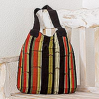 Cotton shoulder bag, 'Carnelian Forest' - Cotton shoulder bag