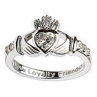 Sterling silver birthstone claddagh ring, 'April' - Handcrafted Claddagh Ring from Ireland with Birthstone CZ