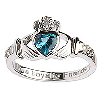 Sterling silver birthstone claddagh ring, 'December' - Blue CZ Claddagh Ring