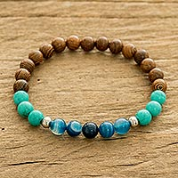 Multi-stone beaded bracelet, 'Serene Beach' - Beaded Bracelet of Agate & Jasper & Turquoise