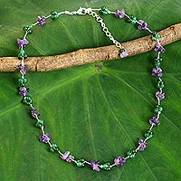 Amethyst beaded necklace, 'Everlasting' - Dyed Green Quartz Amethyst Beaded Necklace from Thailand