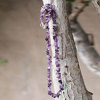 Amethyst strand necklace, 'Nature's Wisdom' - Handmade Amethyst Strand Necklace with 925 Clasp