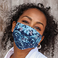 Rayon batik face masks, 'Tropical Beauty' (set of 4) - 4 Handmade Abstract Rayon Batik Pleated 2-Layer Face Masks