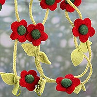 Wool felt garland, 'Holiday Begonias' - Hand Crafted Floral Christmas Tree Garland in Wool Felt