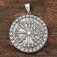 Men's sterling silver pendant, 'Shiva's Helm of Awe' - Men's Sterling Silver Helm of Awe Pendant from India