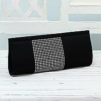 Clutch evening bag, 'Moonlight Sparkle' - Black and Silver Evening Clutch Handbag from India