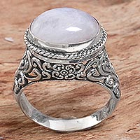Rainbow moonstone single stone ring, 'Bali Eye' - Rainbow Moonstone Single Stone Ring from Indonesia