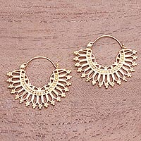 Gold plated hoop earrings, 'Midday' - Patterned 18k Gold Plated Brass Hoop Earrings from Indonesia