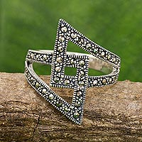 Marcasite band ring, 'Glistening Love' - Handmade Thai Marcasite and Sterling Silver Band Ring