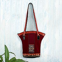 Suede and leather shoulder bag, 'Cusco Adventure' - Red Suede Shoulder Bag
