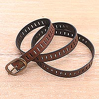Leather belt, 'Bold Chemistry' - Handmade Brown Leather Belt from Bali