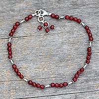 Carnelian anklet, 'Brilliant Glow' - Carnelian anklet